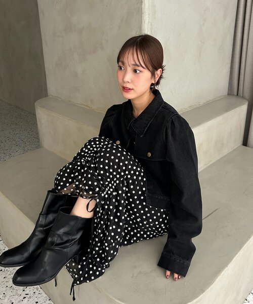 mystic(ミスティック)の「【@sktnnm企画】金ボタンデニムパフジャケット(ブルゾン・レディース・ネイビー/ブラック・FREE)」の11枚目の写真