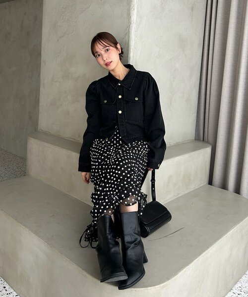 mystic(ミスティック)の「【@sktnnm企画】金ボタンデニムパフジャケット(ブルゾン・レディース・ネイビー/ブラック・FREE)」の13枚目の写真