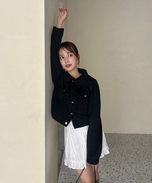 mystic(ミスティック)の「【@sktnnm企画】金ボタンデニムパフジャケット(ブルゾン・レディース・ネイビー/ブラック・FREE)」の14枚目の写真