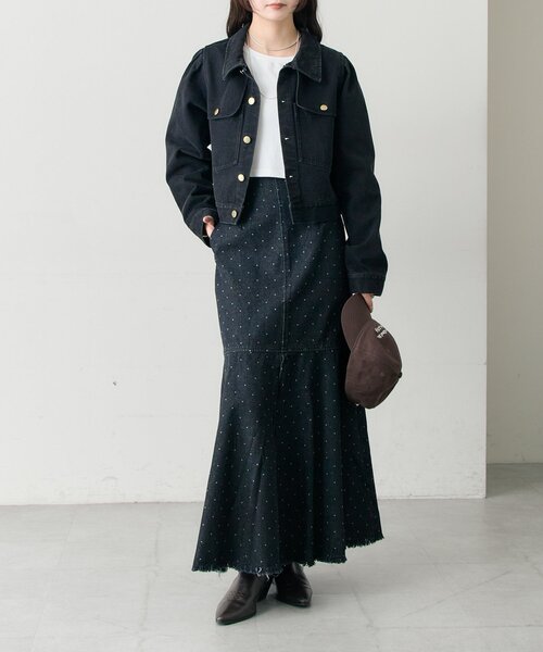 mystic(ミスティック)の「【@sktnnm企画】金ボタンデニムパフジャケット(ブルゾン・レディース・ネイビー/ブラック・FREE)」の18枚目の写真