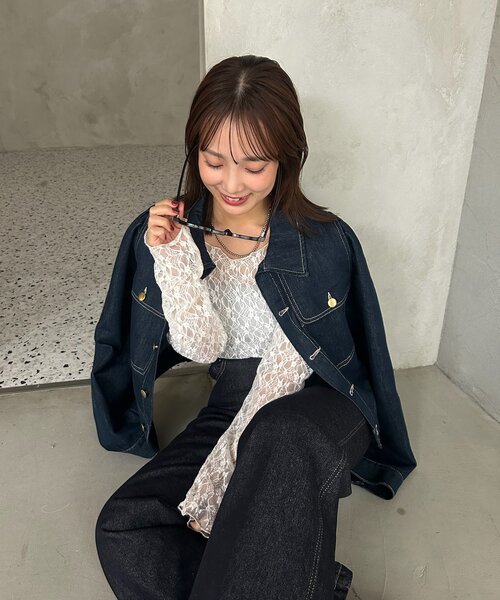 mystic(ミスティック)の「【@sktnnm企画】金ボタンデニムパフジャケット(ブルゾン・レディース・ネイビー/ブラック・FREE)」の21枚目の写真