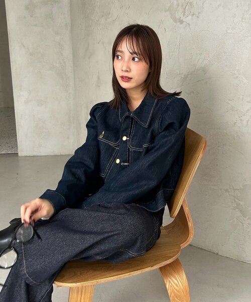 mystic(ミスティック)の「【@sktnnm企画】金ボタンデニムパフジャケット(ブルゾン・レディース・ネイビー/ブラック・FREE)」の22枚目の写真