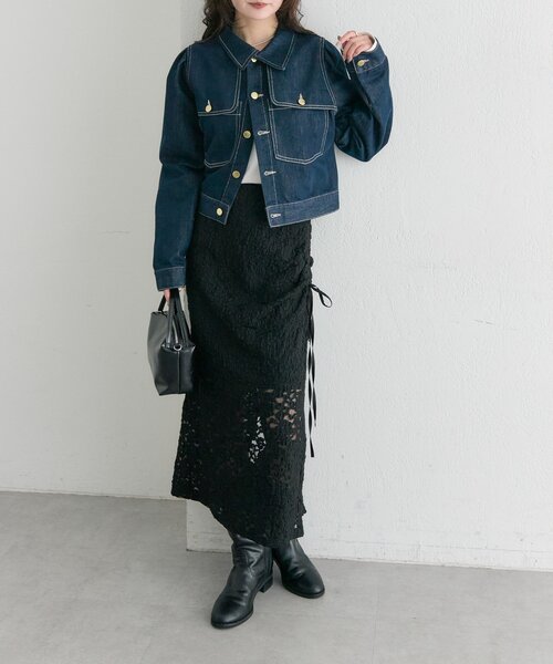 mystic(ミスティック)の「【@sktnnm企画】金ボタンデニムパフジャケット(ブルゾン・レディース・ネイビー/ブラック・FREE)」の6枚目の写真