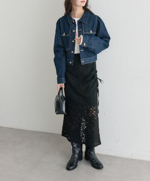 mystic(ミスティック)の「【@sktnnm企画】金ボタンデニムパフジャケット(ブルゾン・レディース・ネイビー/ブラック・FREE)」の7枚目の写真