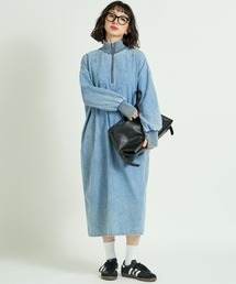 A.D.C.L.（エーディーシーエル）の「ハーフジップ デニム ロングワンピース サムホール付き（ワンピース）」