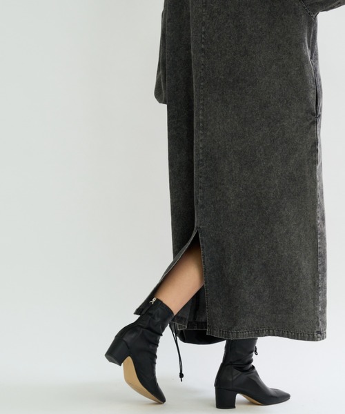 A.D.C.L.（エーディーシーエル）の「ハーフジップ デニム ロングワンピース サムホール付き（ワンピース・レディース・ブラック/ブルー・L/M）」の6枚目の写真