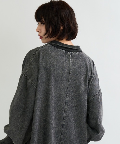 A.D.C.L.（エーディーシーエル）の「ハーフジップ デニム ロングワンピース サムホール付き（ワンピース・レディース・ブラック/ブルー・L/M）」の8枚目の写真