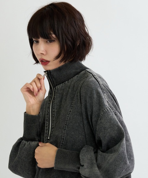 A.D.C.L.（エーディーシーエル）の「ハーフジップ デニム ロングワンピース サムホール付き（ワンピース・レディース・ブラック/ブルー・L/M）」の10枚目の写真