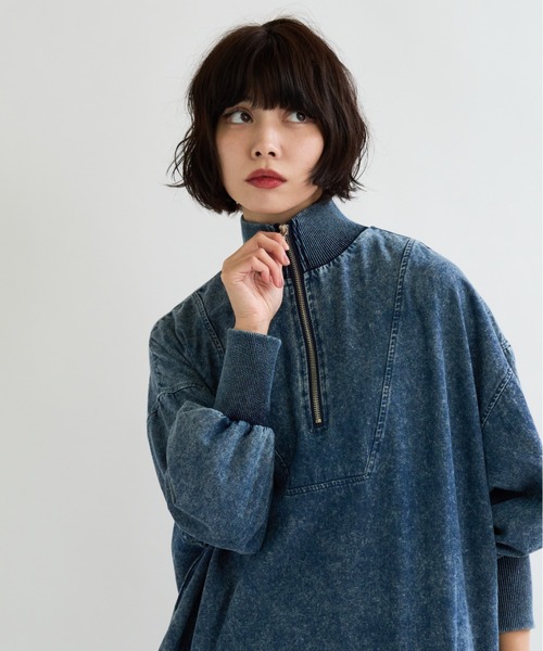 A.D.C.L.（エーディーシーエル）の「ハーフジップ デニム ロングワンピース サムホール付き（ワンピース・レディース・ブラック/ブルー・L/M）」の16枚目の写真