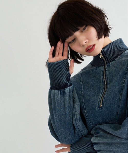 A.D.C.L.（エーディーシーエル）の「ハーフジップ デニム ロングワンピース サムホール付き（ワンピース・レディース・ブラック/ブルー・L/M）」の18枚目の写真