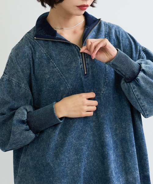 A.D.C.L.（エーディーシーエル）の「ハーフジップ デニム ロングワンピース サムホール付き（ワンピース・レディース・ブラック/ブルー・L/M）」の21枚目の写真