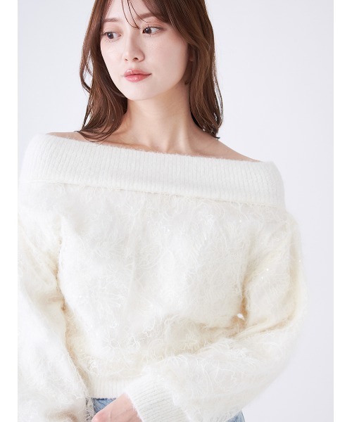 SNIDEL（スナイデル）の「ストラクチャーレースニット（ニット/セーター・レディース・ライトブルー/ブラック/アイボリー・F）」の13枚目の写真