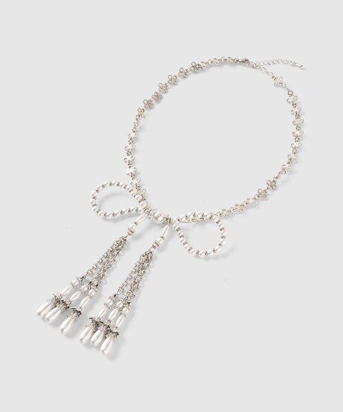 STUDIOUS（ステュディオス）の「【tanakadaisuke/タナカダイスケ】pearl ribbon chain necklace/ネックレス/クリスタル/ビジュー/リボン（ネックレス・レディース・ホワイト・FREE）」の16枚目の写真