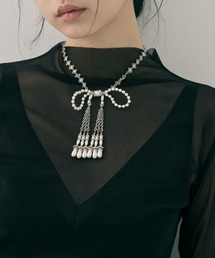 STUDIOUS | 【tanakadaisuke/タナカダイスケ】pearl ribbon chain necklace/ネックレス/クリスタル/ビジュー/リボン(ネックレス)