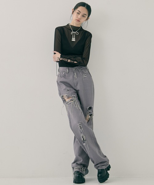 STUDIOUS（ステュディオス）の「【tanakadaisuke/タナカダイスケ】pearl ribbon chain necklace/ネックレス/クリスタル/ビジュー/リボン（ネックレス・レディース・ホワイト・FREE）」の2枚目の写真