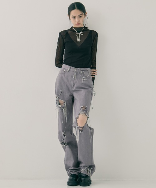 STUDIOUS（ステュディオス）の「【tanakadaisuke/タナカダイスケ】pearl ribbon chain necklace/ネックレス/クリスタル/ビジュー/リボン（ネックレス・レディース・ホワイト・FREE）」の3枚目の写真