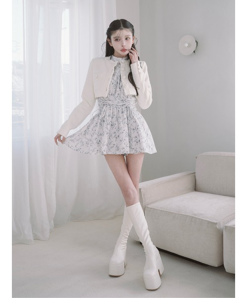 darichダーリッチ アメスリギャザーフレアミニワンピース グレー アメスリギャザーフレアミニワンピース（ワンピース）｜Darich