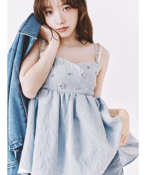 LILY BROWN（リリーブラウン）の「[L.B CANDY STOCK]ビッグリボンビジューペプラムトップス（キャミソール・レディース・アイボリー/ブラック/ライトブルー・F）」の8枚目の写真