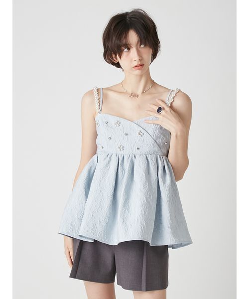 LILY BROWN（リリーブラウン）の「[L.B CANDY STOCK]ビッグリボンビジューペプラムトップス（キャミソール・レディース・アイボリー/ブラック/ライトブルー・F）」の10枚目の写真