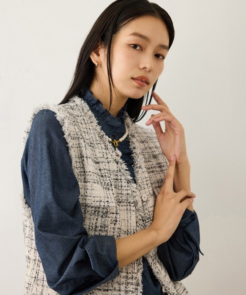 ROPE'（ロペ）の「ツイードVネックジレ（ベスト・レディース・サックスブルー/ホワイト系その他7・FREE）」の2枚目の写真