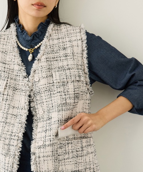 ROPE'（ロペ）の「ツイードVネックジレ（ベスト・レディース・サックスブルー/ホワイト系その他7・FREE）」の3枚目の写真