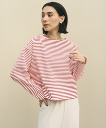 ドライタッチリブ バックZIP ボーダートップス
