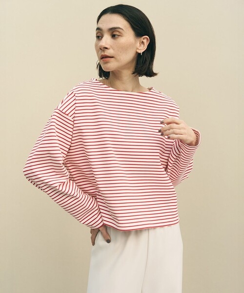 UNFILO(アンフィーロ)の「ドライタッチリブ バックZIP ボーダートップス(Tシャツ/カットソー・レディース・ネイビー系1/ホワイト系1/ベージュ系1/レッド系1・X-LARGE)」の4枚目の写真