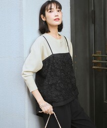 リボンエンブロイダリー レイヤードキャミソール