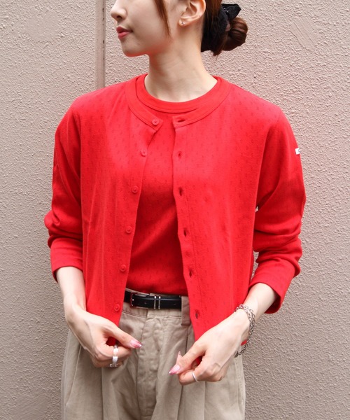 ORCIVAL（オーシバル）の「ORCIVAL/オーシバル　クルーネックメッシュカーディガン　CREW NECK MESH CARDIGAN　OR-C0526 OWE（カーディガン/ボレロ・レディース・レッド・2）」の4枚目の写真