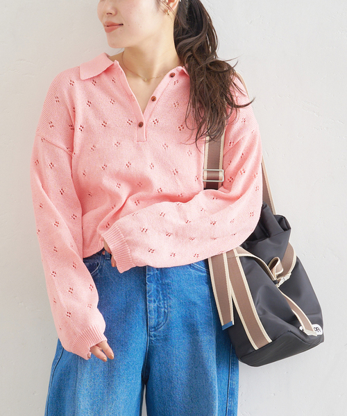 U by SPICK&SPAN(ユーバイスピックアンドスパン)の「衿つき柄編みニット(ニット/セーター・レディース・ピンク/ブラウン/アイボリー・FREE)」の1枚目の写真