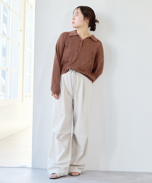 U by SPICK&SPAN(ユーバイスピックアンドスパン)の「衿つき柄編みニット(ニット/セーター・レディース・ピンク/ブラウン/アイボリー・FREE)」の5枚目の写真