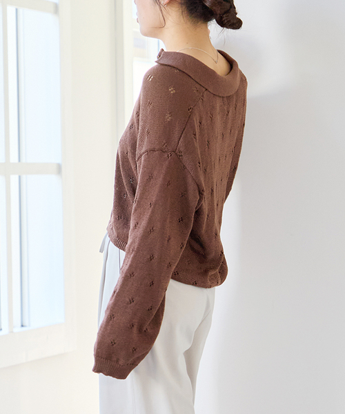 U by SPICK&SPAN(ユーバイスピックアンドスパン)の「衿つき柄編みニット(ニット/セーター・レディース・ピンク/ブラウン/アイボリー・FREE)」の6枚目の写真