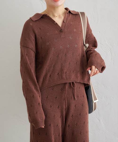 U by SPICK&SPAN(ユーバイスピックアンドスパン)の「衿つき柄編みニット(ニット/セーター・レディース・ピンク/ブラウン/アイボリー・FREE)」の9枚目の写真