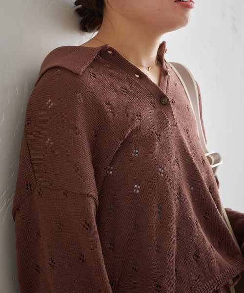 U by SPICK&SPAN(ユーバイスピックアンドスパン)の「衿つき柄編みニット(ニット/セーター・レディース・ピンク/ブラウン/アイボリー・FREE)」の11枚目の写真