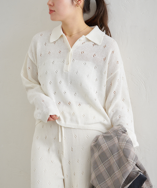 U by SPICK&SPAN(ユーバイスピックアンドスパン)の「衿つき柄編みニット(ニット/セーター・レディース・ピンク/ブラウン/アイボリー・FREE)」の21枚目の写真