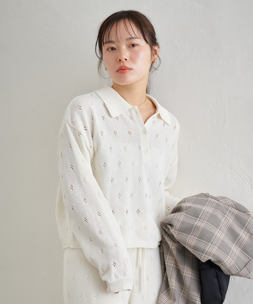 U by SPICK&SPAN(ユーバイスピックアンドスパン)の「衿つき柄編みニット(ニット/セーター・レディース・ピンク/ブラウン/アイボリー・FREE)」の22枚目の写真