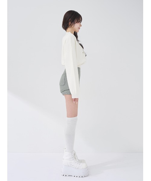 Darich(ダーリッチ)の「ビジューロゴパフニットトップス(ニット/セーター・レディース・グレー/サックスブルー/ブラック/ホワイト/ピンク・FREE)」の9枚目の写真