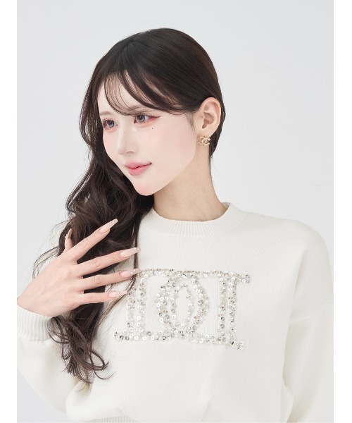 Darich　ダーリッチ　ビジューロゴパフニットトップス　ホワイト ビジューロゴパフニットトップス – Darich