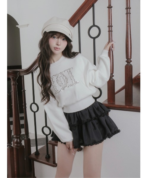 Darich ビジューロゴパフニットトップス ホワイト ビジューロゴパフニットトップス – Darich