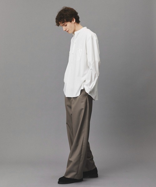 PUBLIC TOKYO(パブリックトウキョウ)の「【再入荷なし】Daily Mohair Slacks /春服/ハリ感/ワンタック/ワイドパンツ(スラックス・メンズ・ストライプ/グレイッシュベージュ・L/M/S)」の3枚目の写真