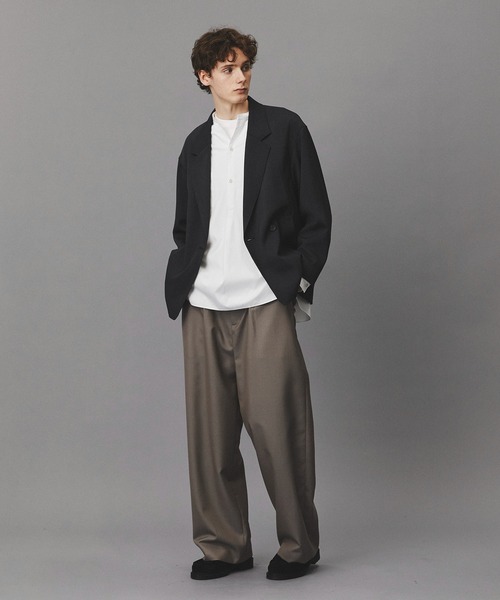 PUBLIC TOKYO(パブリックトウキョウ)の「【再入荷なし】Daily Mohair Slacks /春服/ハリ感/ワンタック/ワイドパンツ(スラックス・メンズ・ストライプ/グレイッシュベージュ・L/M/S)」の6枚目の写真