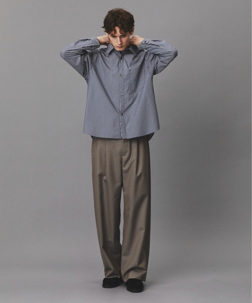 PUBLIC TOKYO(パブリックトウキョウ)の「【再入荷なし】Daily Mohair Slacks /春服/ハリ感/ワンタック/ワイドパンツ(スラックス・メンズ・ストライプ/グレイッシュベージュ・L/M/S)」の8枚目の写真