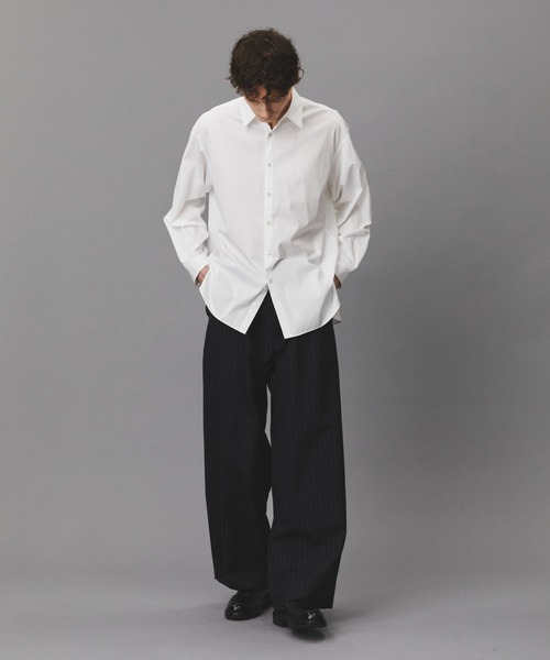 PUBLIC TOKYO(パブリックトウキョウ)の「【再入荷なし】Daily Mohair Slacks /春服/ハリ感/ワンタック/ワイドパンツ(スラックス・メンズ・ストライプ/グレイッシュベージュ・L/M/S)」の10枚目の写真