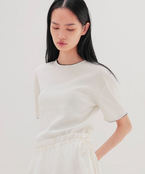 DRESSLAVE（ドレスレイブ）の「bicolor half sleeve tee(バイカラーハーフスリーブティー)（ニット/セーター・レディース・ネイビー/ホワイト・38）」の3枚目の写真