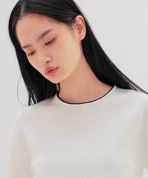 DRESSLAVE（ドレスレイブ）の「bicolor half sleeve tee(バイカラーハーフスリーブティー)（ニット/セーター・レディース・ネイビー/ホワイト・38）」の5枚目の写真