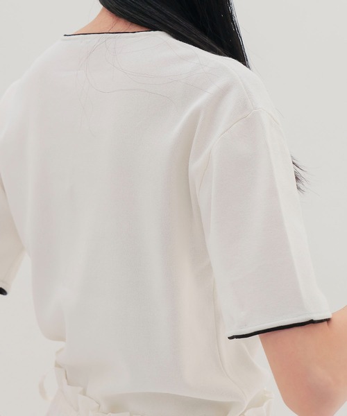 DRESSLAVE（ドレスレイブ）の「bicolor half sleeve tee(バイカラーハーフスリーブティー)（ニット/セーター・レディース・ネイビー/ホワイト・38）」の6枚目の写真