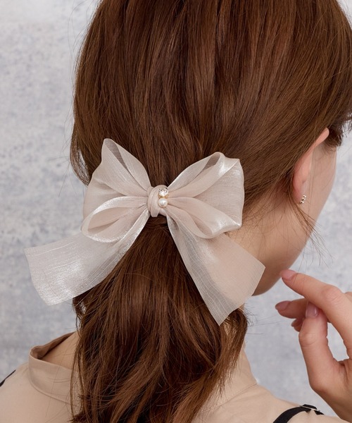 ラメオーガンジーリボンフックポニー ヘアカフ（バレッタ/ヘアクリップ
