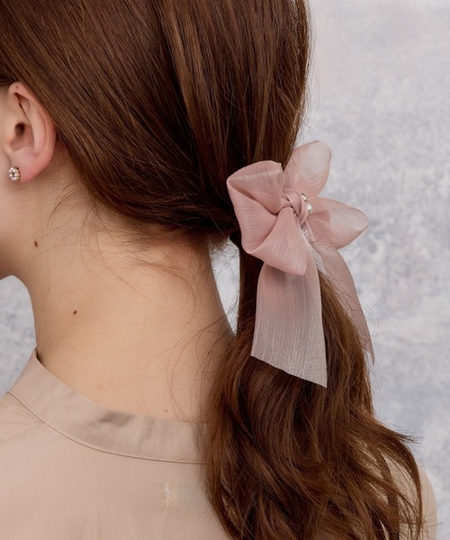 ラメオーガンジーリボンフックポニー ヘアカフ（バレッタ/ヘアクリップ