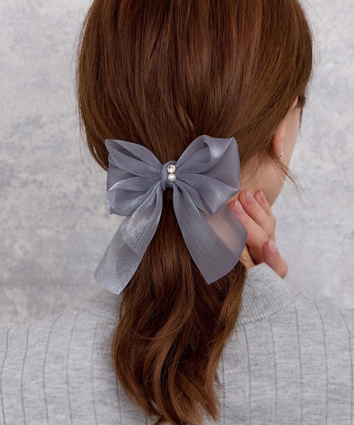 ラメオーガンジーリボンフックポニー ヘアカフ（バレッタ/ヘアクリップ