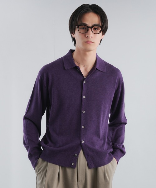 Adoon plain（アドーンプレーン）の「SILVER PLATE DETAIL KNIT PORO CARDIGAN / シルバープレートメリノウールニットポロカーディガン（カーディガン/ボレロ・メンズ・ブラウン/チャコールグレー/ベージュ/パープル・MEDIUM/LARGE）」の4枚目の写真